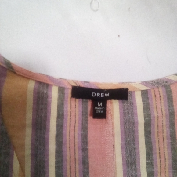 DREW Pink Orange Stripe Asymmetrical Linen Mini Dress Size Medium - Picture 3 of 7